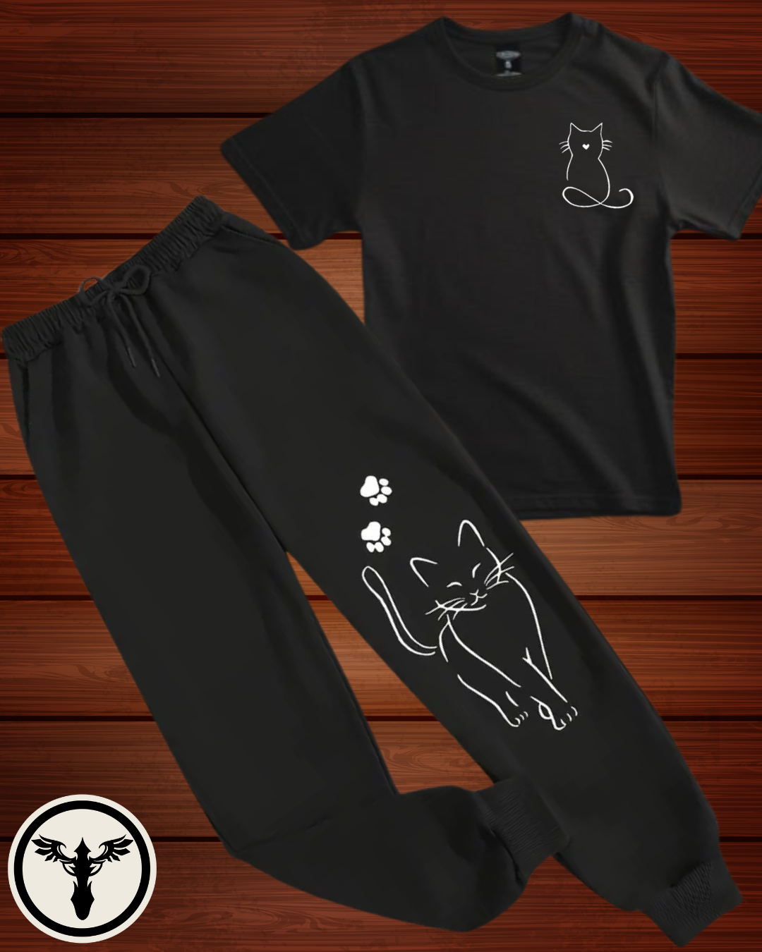 Cute Cat Print 2-Piece Summer Set – Women’s T-Shirt & Trouser Combo