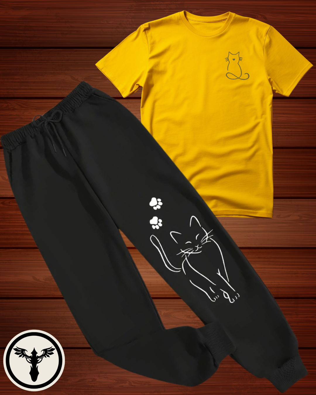 Cute Cat Print 2-Piece Summer Set – Women’s T-Shirt & Trouser Combo