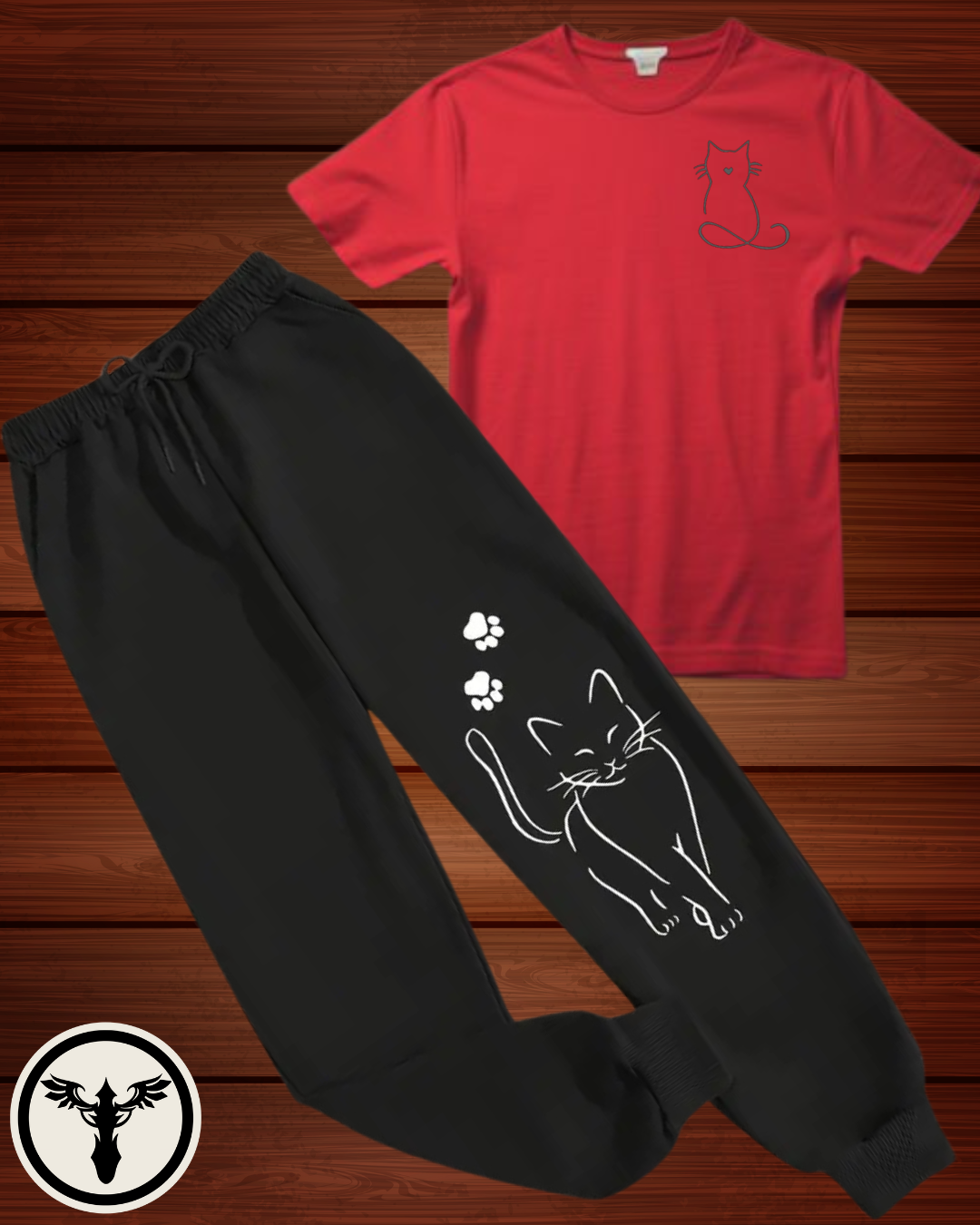 Cute Cat Print 2-Piece Summer Set – Women’s T-Shirt & Trouser Combo