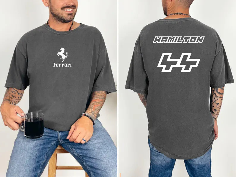 Lewis Hamilton Ferrari F1 T-Shirt – #44 Racing Tee | Grand Prix Motorsport Fan Gift | Unisex Race Day Streetwear