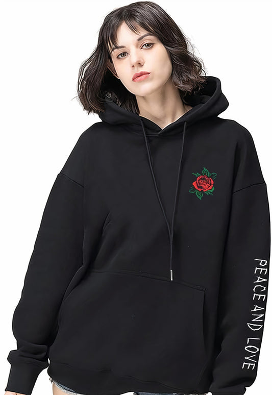 Peace & Love Embroidered Rose Hoodie