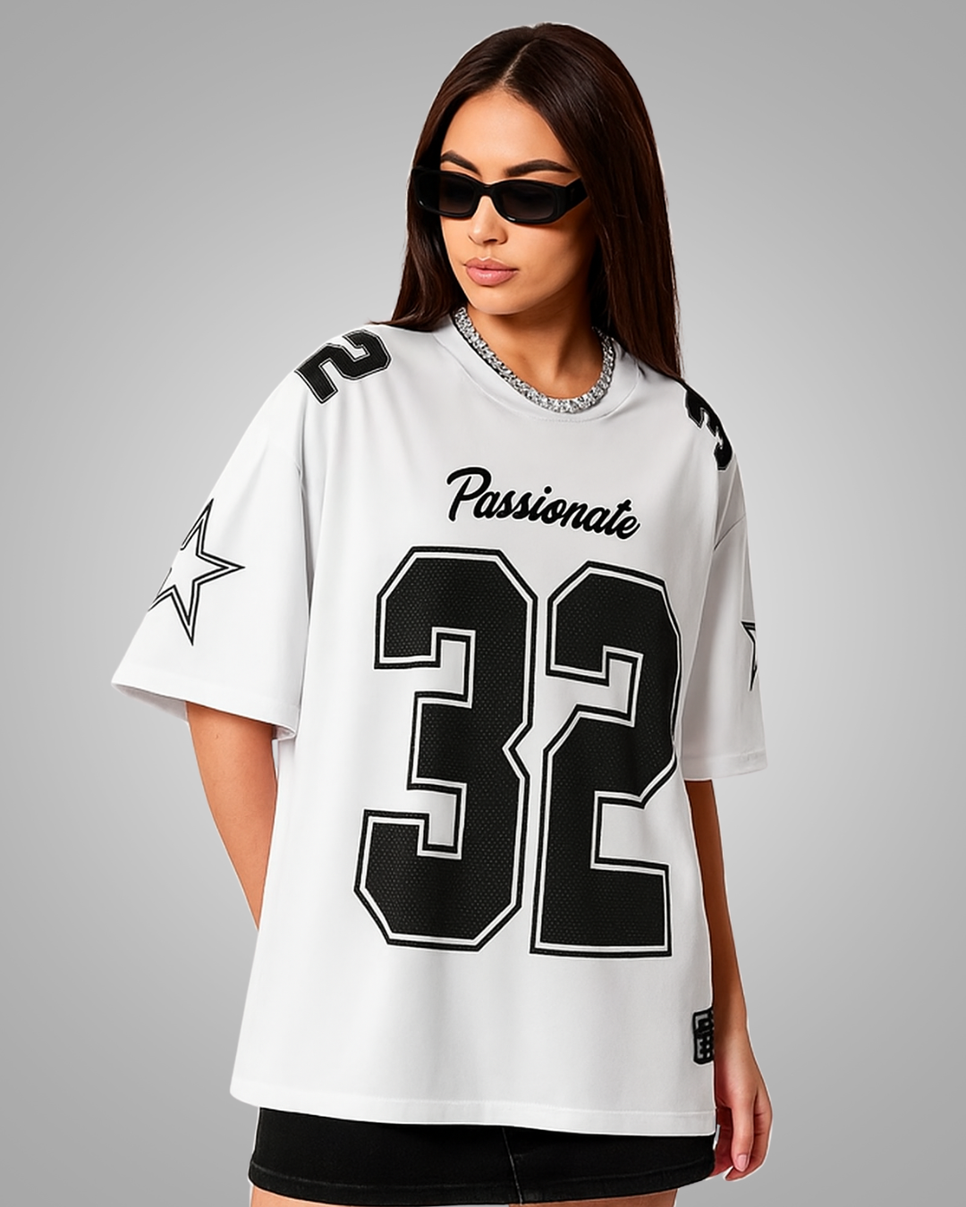 Unisex "Passionate 32" Oversized Sports T-Shirt — Black & White