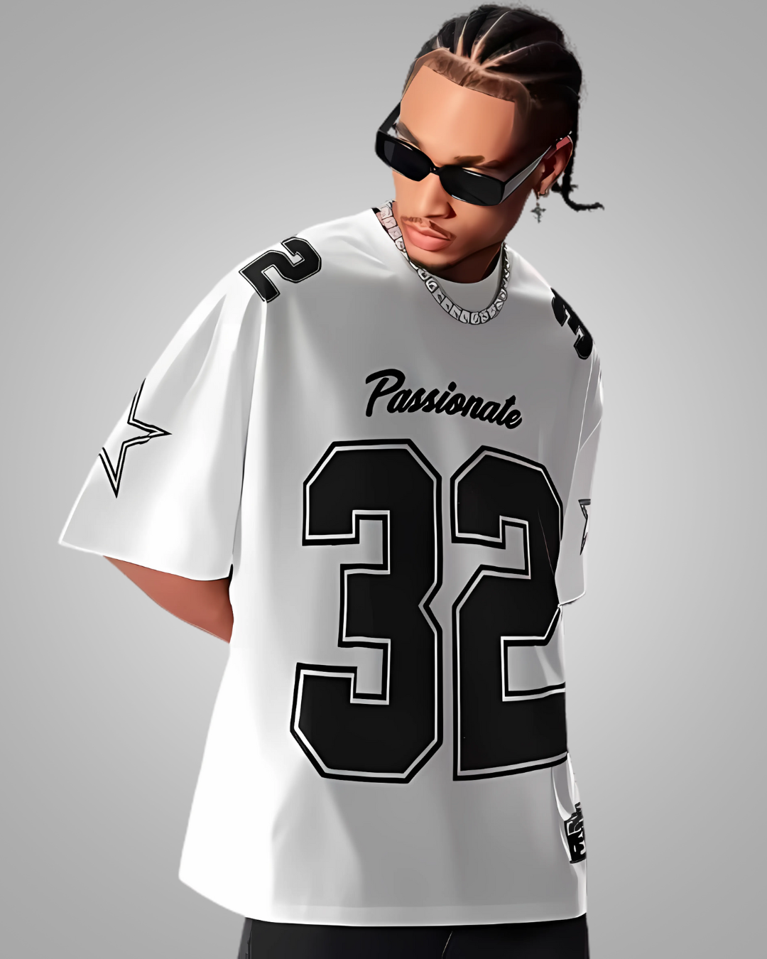 Unisex "Passionate 32" Oversized Sports T-Shirt — Black & White