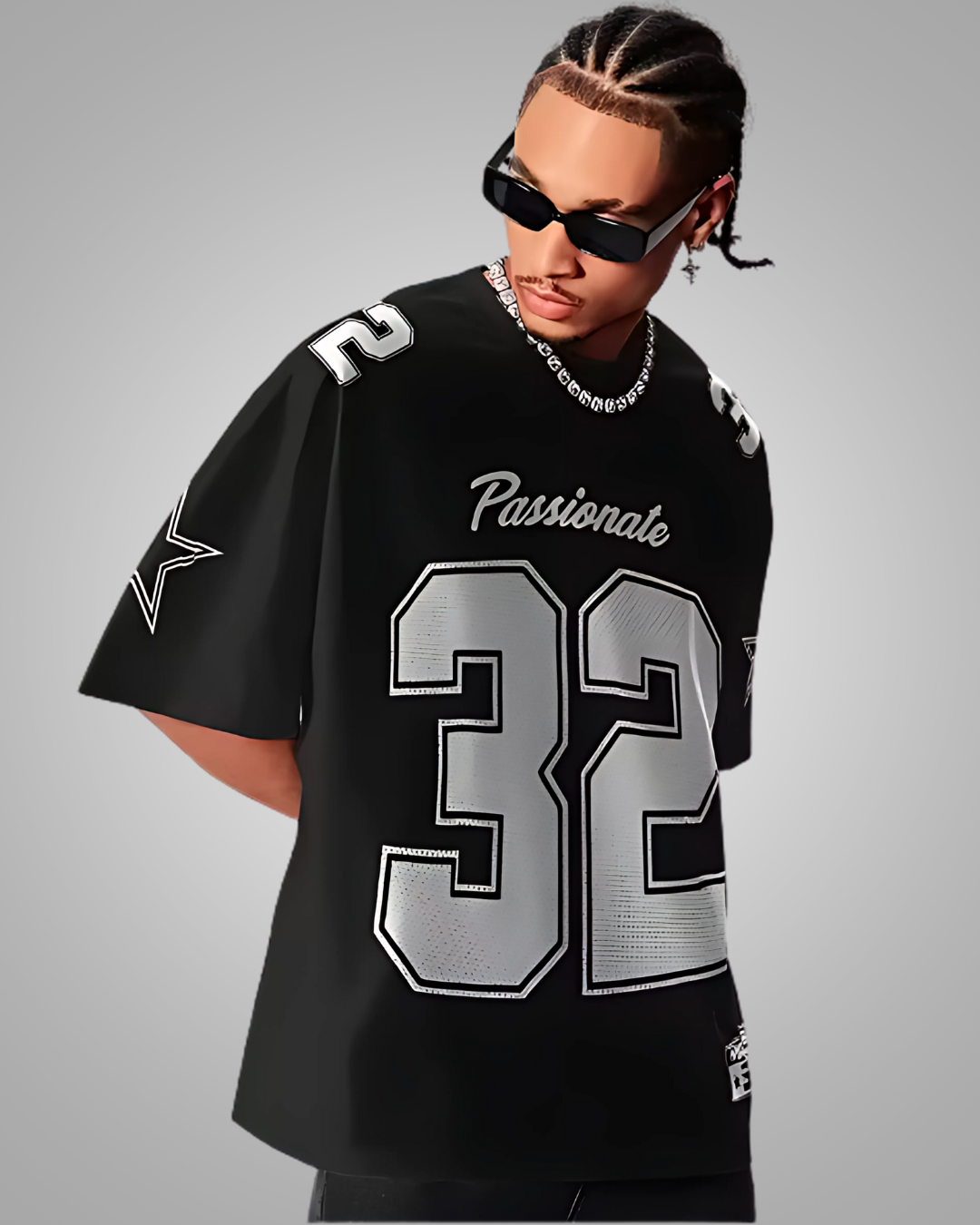Unisex "Passionate 32" Oversized Sports T-Shirt — Black & White