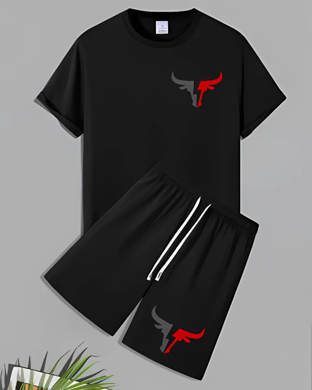 Unisex Athletic T-Shirt & Shorts Set – Bull Logo Design