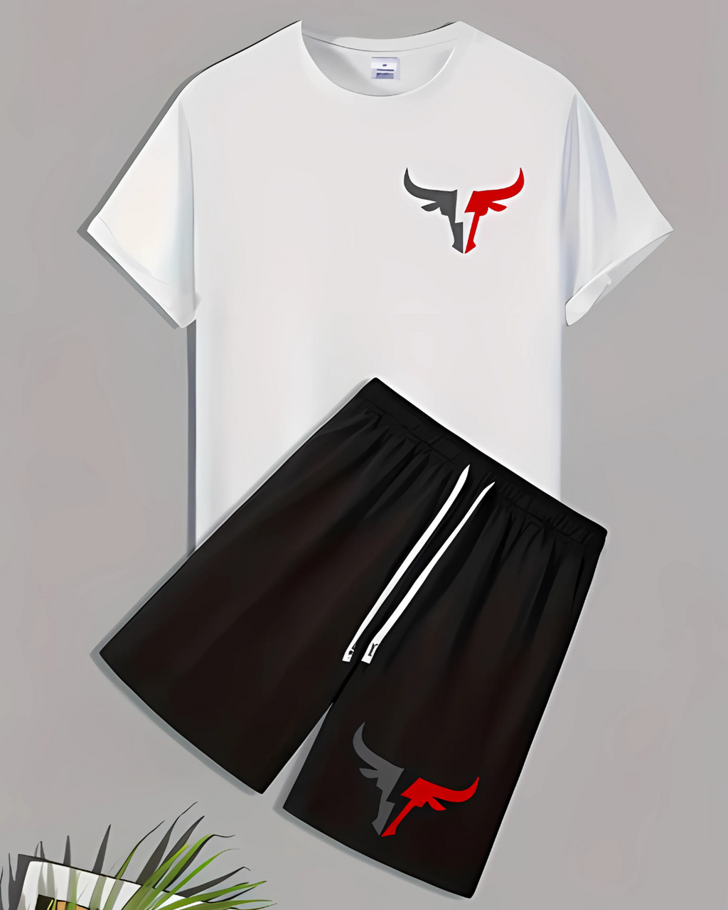 Unisex Athletic T-Shirt & Shorts Set – Bull Logo Design