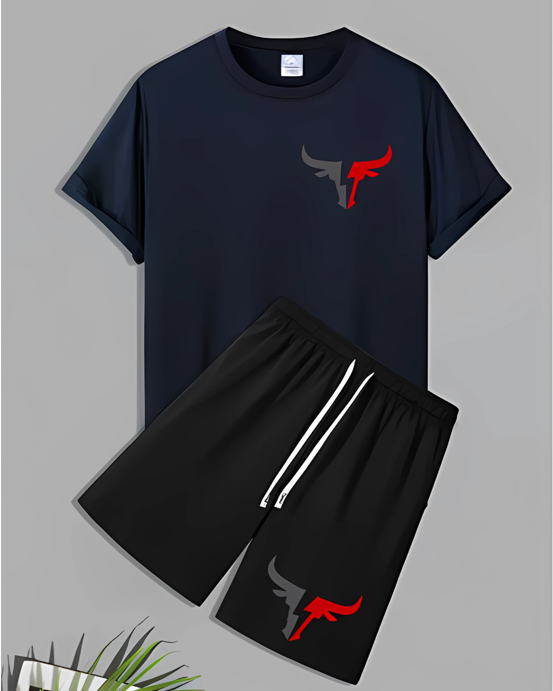 Unisex Athletic T-Shirt & Shorts Set – Bull Logo Design