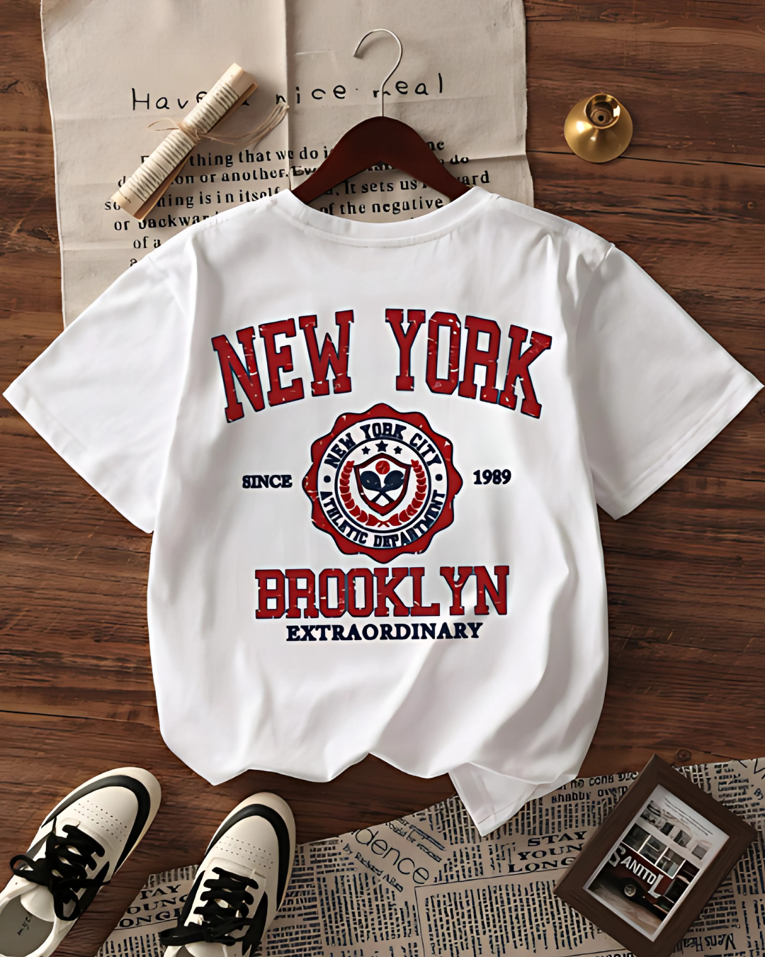 New York Slogan Print Women’s Casual Summer Tee – Loose Fit Everyday Top