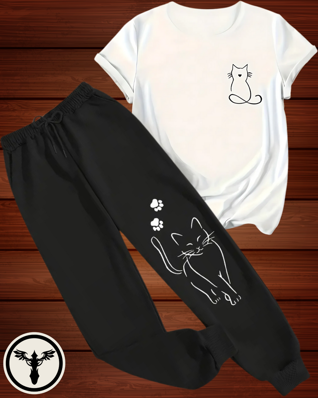 Cute Cat Print 2-Piece Summer Set – Women’s T-Shirt & Trouser Combo