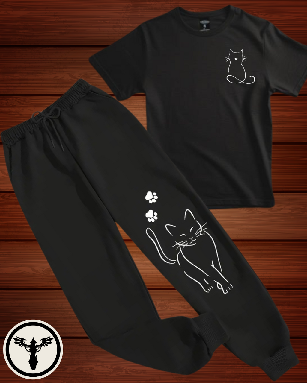 Cute Cat Print 2-Piece Summer Set – Women’s T-Shirt & Trouser Combo