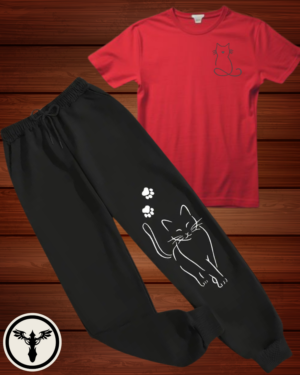 Cute Cat Print 2-Piece Summer Set – Women’s T-Shirt & Trouser Combo