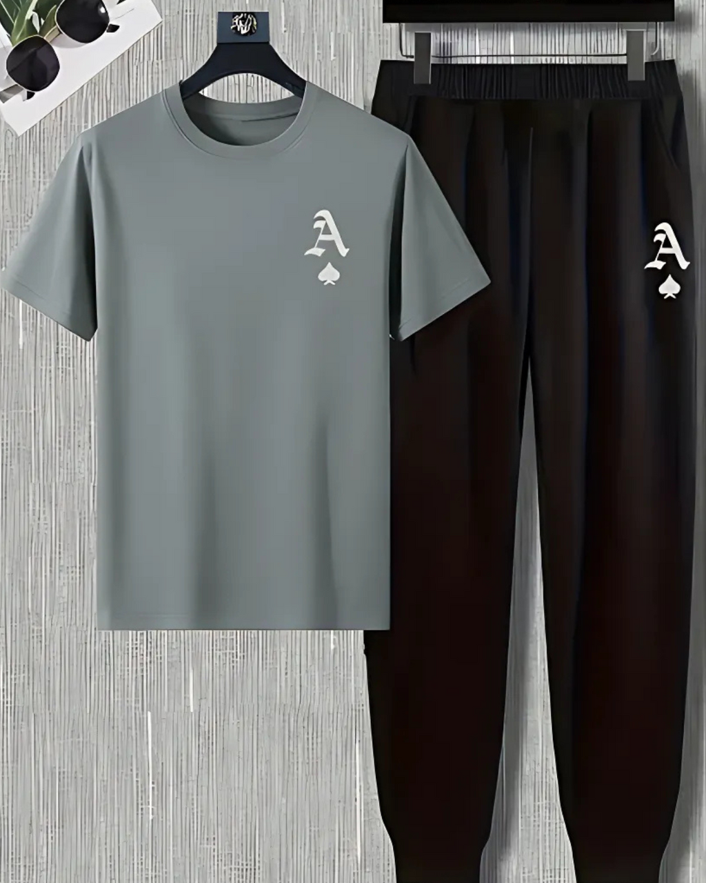 Men's Ace of Spades Graphic T-Shirt & Jogger Tracksuit Set - Casual & Sporty