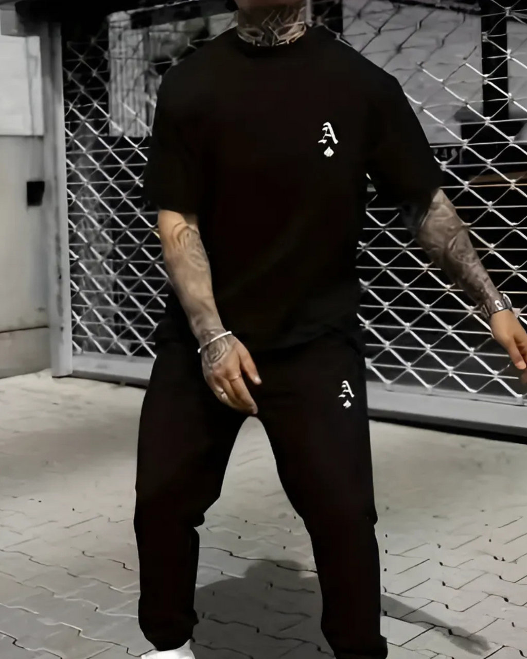 Men's Ace of Spades Graphic T-Shirt & Jogger Tracksuit Set - Casual & Sporty