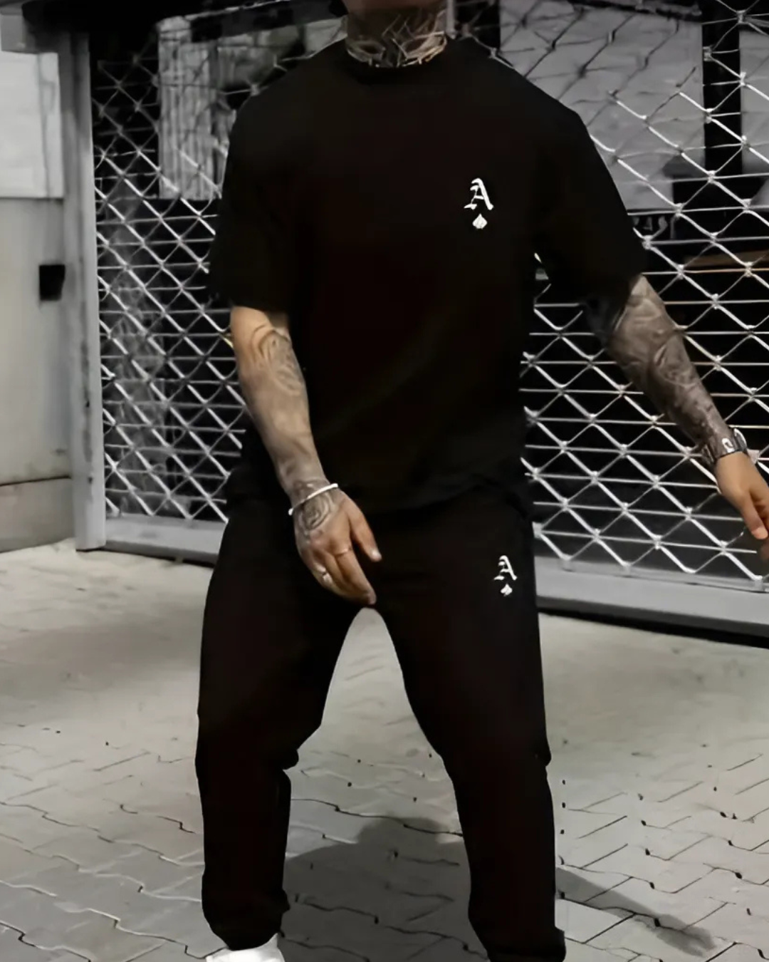 Men's Ace of Spades Graphic T-Shirt & Jogger Tracksuit Set - Casual & Sporty