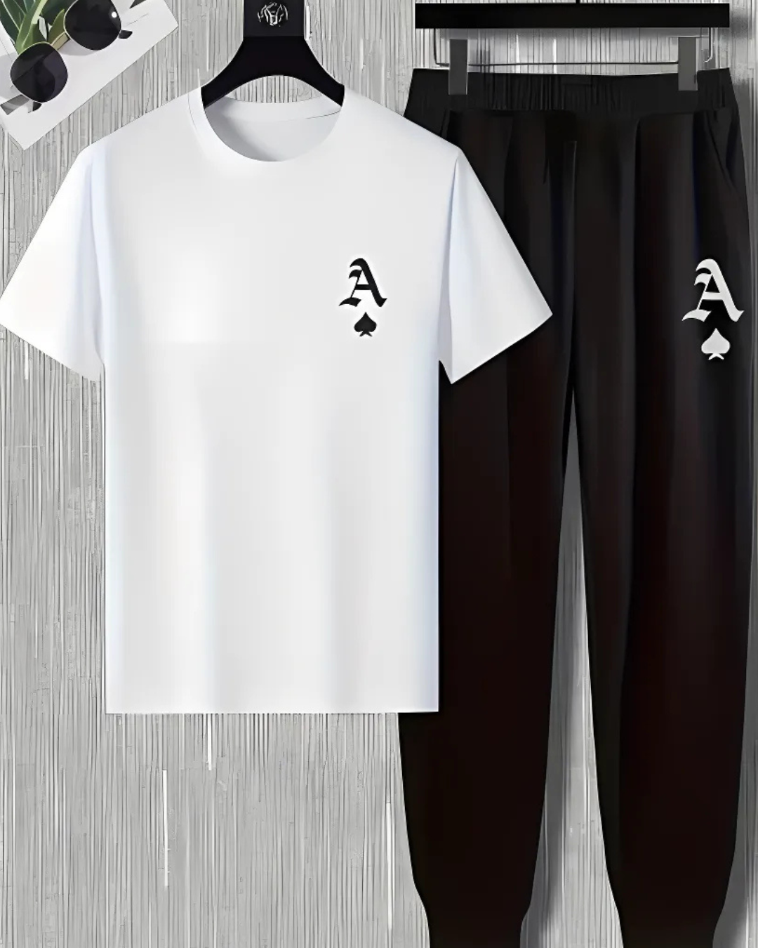 Men's Ace of Spades Graphic T-Shirt & Jogger Tracksuit Set - Casual & Sporty