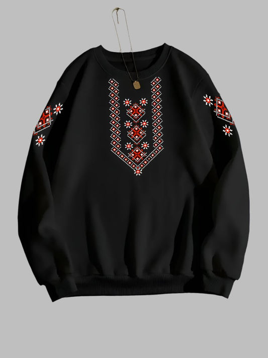 Overhead Shot of Sweatshirts with Traditional Ukrainian Embroidery Design