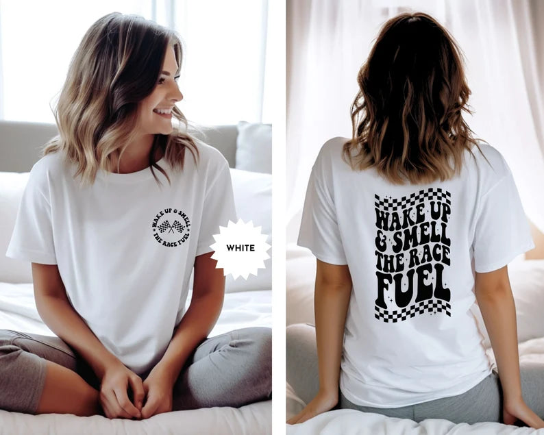 Women’s Race Day Checkered Flag T-Shirt – Motor Racing Fan Tee