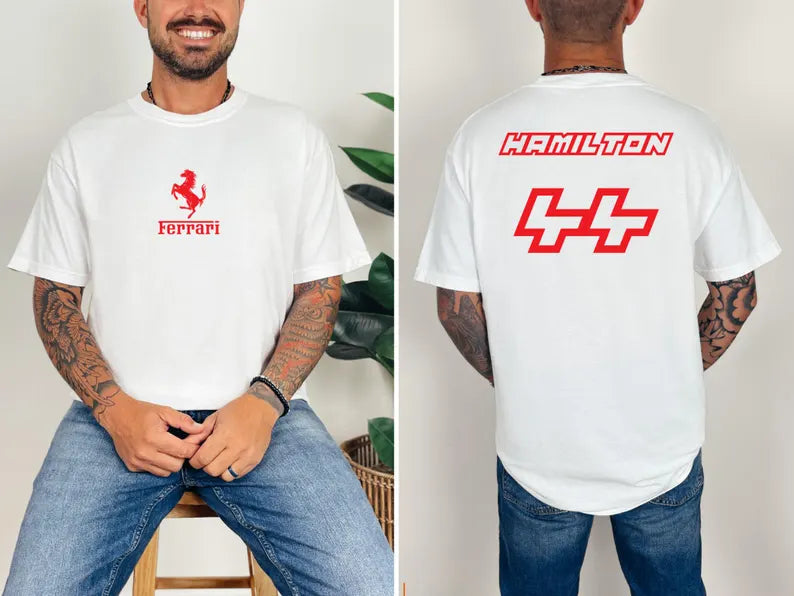 Lewis Hamilton Ferrari F1 T-Shirt – #44 Racing Tee | Grand Prix Motorsport Fan Gift | Unisex Race Day Streetwear