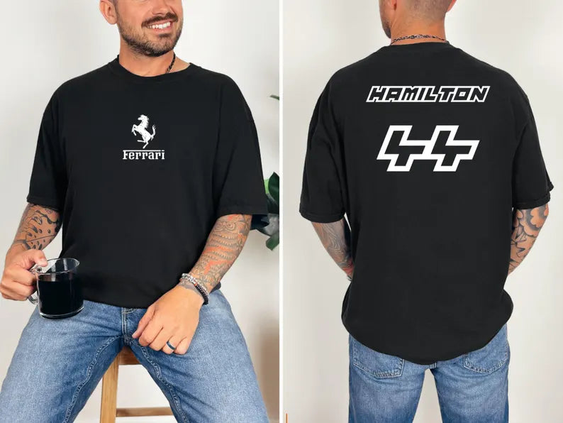 Lewis Hamilton Ferrari F1 T-Shirt – #44 Racing Tee | Grand Prix Motorsport Fan Gift | Unisex Race Day Streetwear