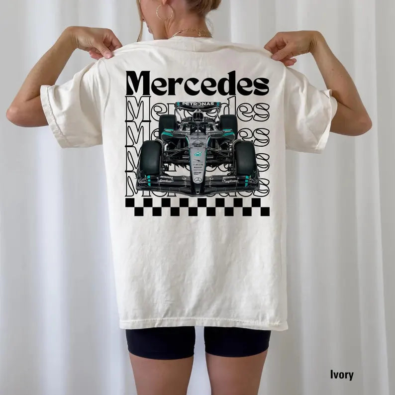 Women’s George Russell Mercedes F1 T-Shirt – 2025 Season Racing Fan Tee
