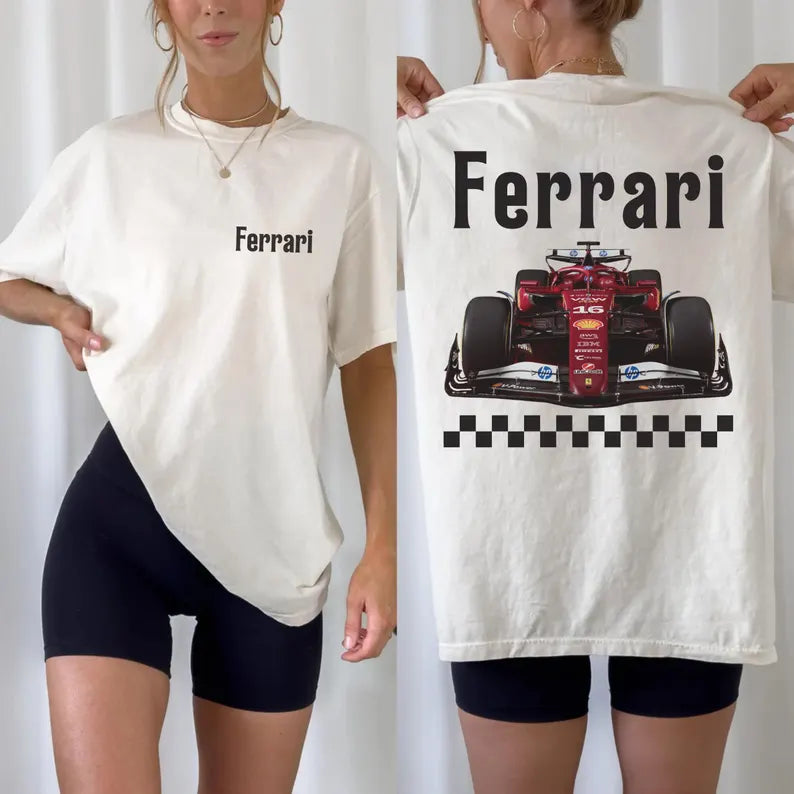 Women’s Ferrari F1 2025 Season T-Shirt – Charles Leclerc Racing Fan Merch