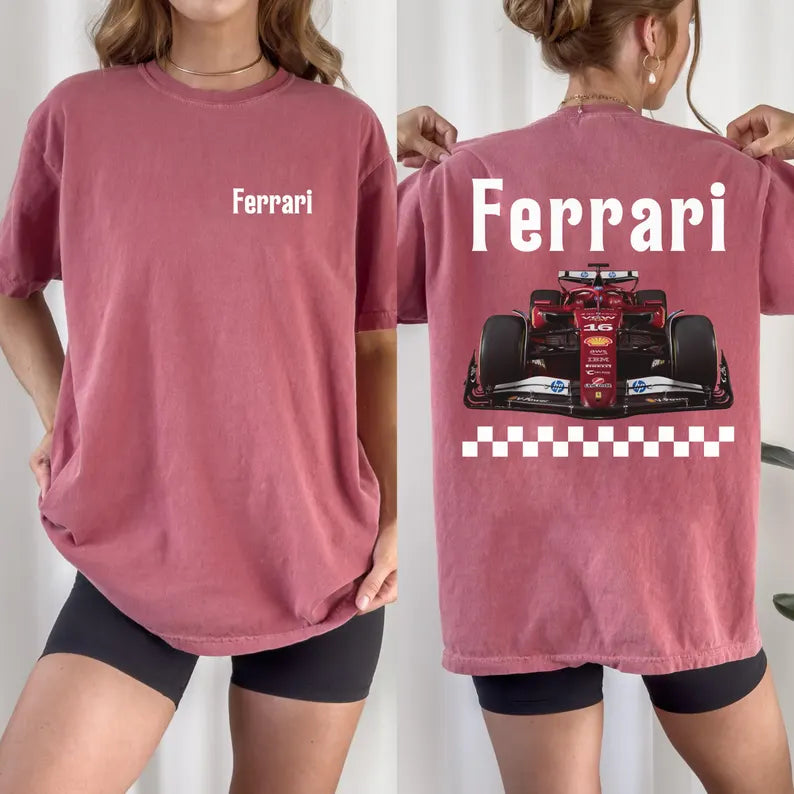 Women’s Ferrari F1 2025 Season T-Shirt – Charles Leclerc Racing Fan Merch