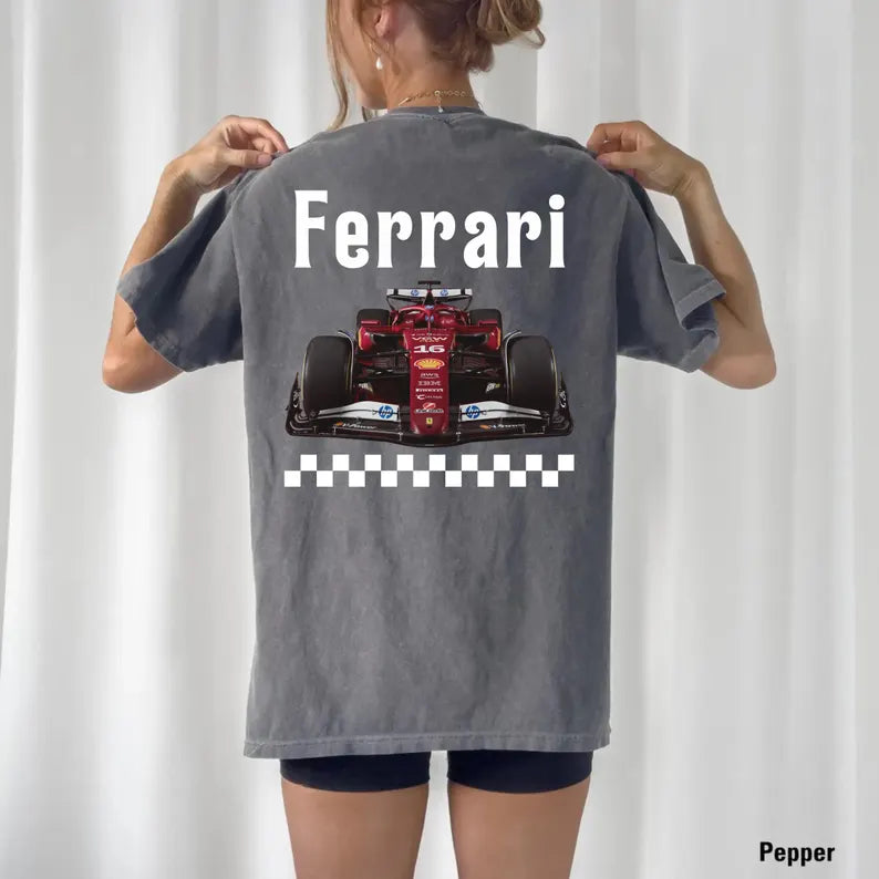 Women’s Ferrari F1 2025 Season T-Shirt – Charles Leclerc Racing Fan Merch